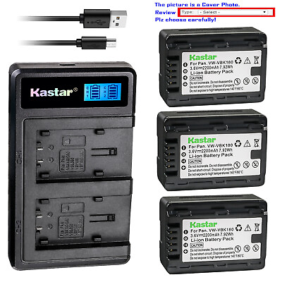 #ad Kastar Battery LCD Dual Charger for Panasonic VW VBK180 SDR T70 SDR T70K SDR T71 $9.99
