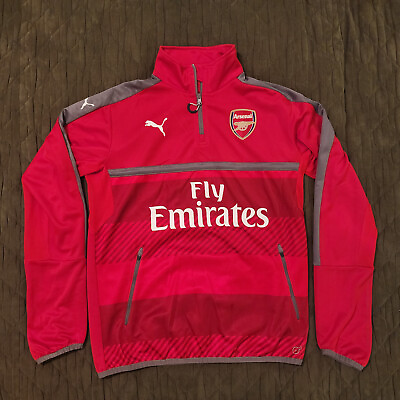 #ad Premier League The Arsenal FC Soccer Red PUMA Quarter Zip Warmup Jacket Sz L $49.99