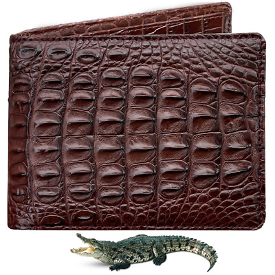 #ad Double Side Brown Crocodile Bifold Wallet Men Genuine Alligator Leather Billfold $79.00