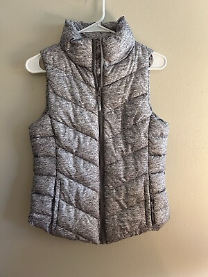 #ad Puffer Vest Size Small Full Zip Light Heather Gray Quilted $19.50