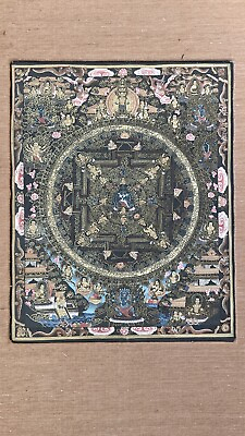 #ad Old Tibetan Gold Hand Painted 9 1 2”x12” Cotton Canvas Thangka Painting $175.00