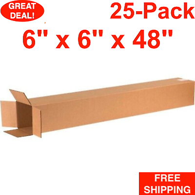 #ad 25 Pack 6quot; x 6quot; x 48quot; Tall Cardboard Corrugated Shipping Boxes Moving Box Bundle $79.99