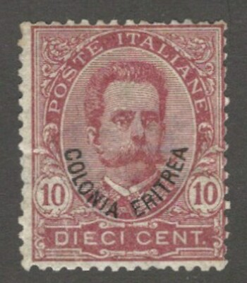 #ad Eritrea 1892 Scott #4 10c claret mint lightly hinged $45.00