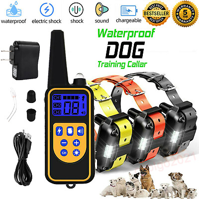 #ad 3000 FT Remote Dog Shock Training Collar Rechargeable Waterproof for 1 2 3 Dogs $34.99