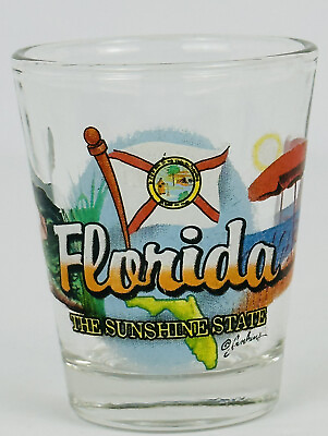 #ad Souvenir Shot Glass Florida The Sunshine State Spellout Alligator Flag Ocean $7.50