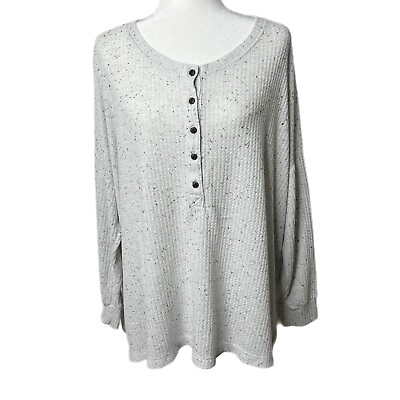 #ad Old Navy Women#x27;s Waffle Knit Henley Tunic T Shirt Plus Size 2X White Long Sleeve $14.95
