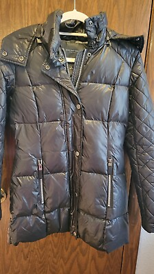#ad Marc New York Andrew Marc Black Hooded Down Puffer Long Coat Size Small 34x28 $32.19