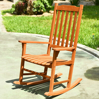 #ad Outdoor Eucalyptus Rocking Chair Single Rocker for Patio Deck Garden Natural $103.00