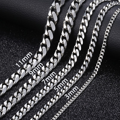 #ad 16 36quot; Stainless Steel Silver Chain Cuban Curb Womens Mens Necklace 3 5 7 9 11mm $7.89