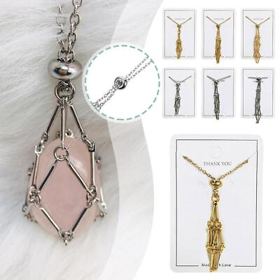 #ad 3Pcs Crystal Stone Holder Cage Net Necklace Adjustable Pendant Chain Necklaces $12.89