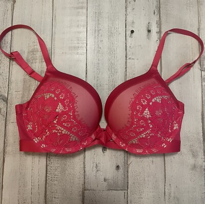 #ad Victoria#x27;s Secret Very Sexy Lace Satin Push Up Pigeonnant Bra Hot Red 32D NWOT $19.99