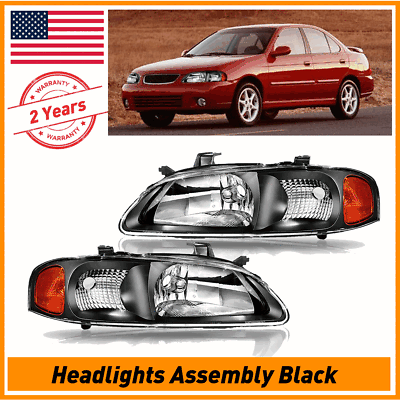#ad 2 Headlights Assembly Head Lamps Black Housing Amber For Nissan Sentra 2000 2003 $57.84