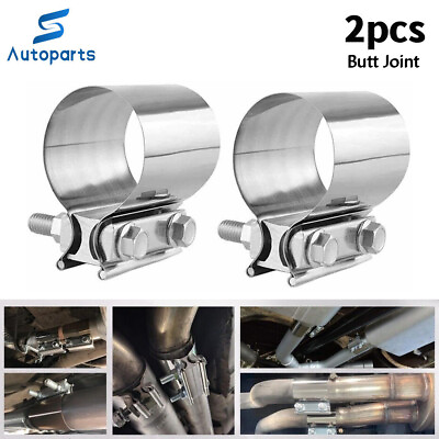#ad 2.25 Inch Butt Joint Band Exhaust Clamp Sleeve Coupler T304 Stainless Steel 2PCS $13.99