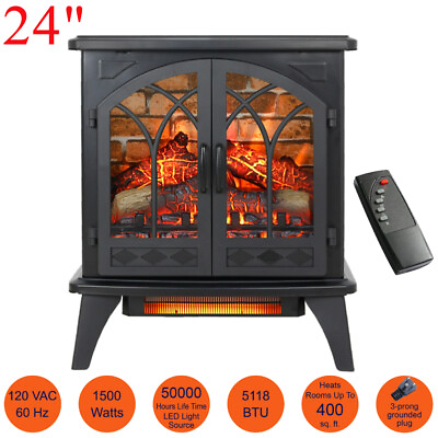 #ad 24quot; Infrared Electric Fireplace Timer Stove with Remote and 3D Realistic Flames $173.84