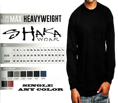 #ad Shaka Wear Mens Max Heavyweight Long Sleeve T shirt Any Color Basic Plain Tee $16.99