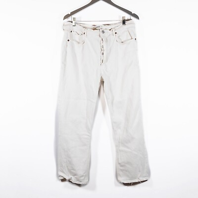 Agolde Riley High Rise Straight Cotton Stretch Button Fly Whip White Denim Jeans $67.50