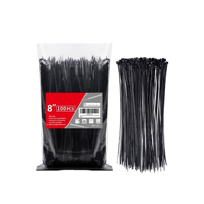 #ad Zip Ties 8 inch 100 Pack 40lbs Tensile Strength Black Cable Ties Wire Ties $4.67