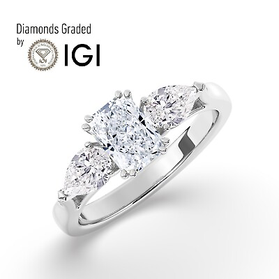 #ad Radiant Solitaire 18K White Gold Trilogy Ring2 ct Lab grown IGI Certified $2190.70