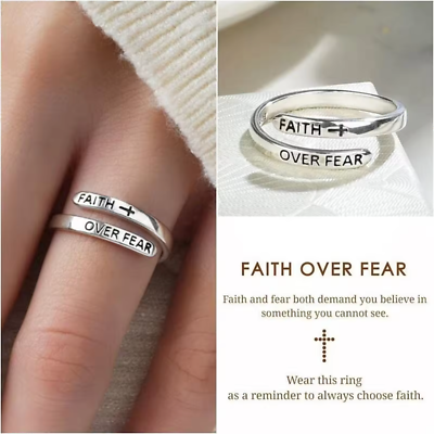 #ad Faith Over Fear Cross Jesus Ring Adjustable $4.25