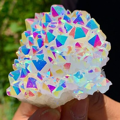 Natural Raw Rainbow Angel Aura Cluster Titanium Geode Quartz Crystal Specimens $14.50