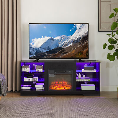 #ad LED TV Stand Cabinet For Up To 65quot; TV Entertainment Center w Electric Fireplace $263.90