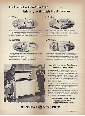 #ad 1948 General Electric Home Freezer 4 Seasons Dependable Vintage Print Ad Poster $9.90