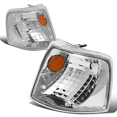 #ad Fit 93 97 Ford Ranger Pair Front Turn Signal Light Corner Lamps Chrome Housing $17.99