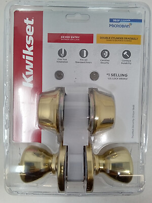 #ad Kwikset Entry Door Knob Double Cylinder Deadbolt Combo Tylo Polished Brass $23.95