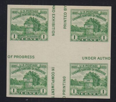 #ad 1935 Century of Progress 1c green Sc 766 FARLEY cross gutters block of 4 $21.49