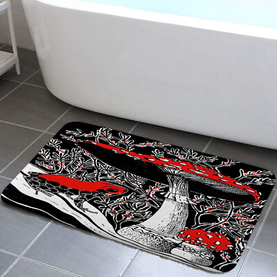#ad Red Tree Frog and Red Mushroom Bath Mat Non Slip Flannel Bath Rug $27.97