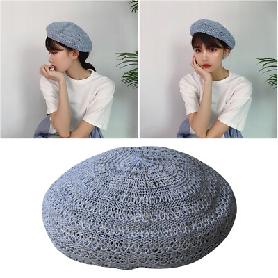 #ad Women Spring Summer Beret Hat Hollow out Vacation Woven Travel Casual Art Hat $12.34