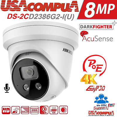 #ad Hikvision 4K AcuSense DarkFighter DS 2CD2386G2 IU IP 8MP Camera PoE Mic 2.8 4mm $156.74