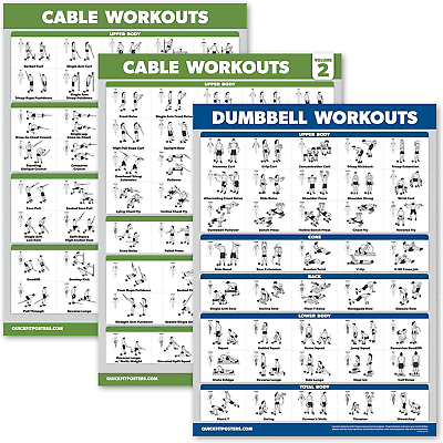 #ad 3 Pack Cable Machine Workout Posters Volume 1 amp; 2 Dumbbell Exercise Chart x $14.49