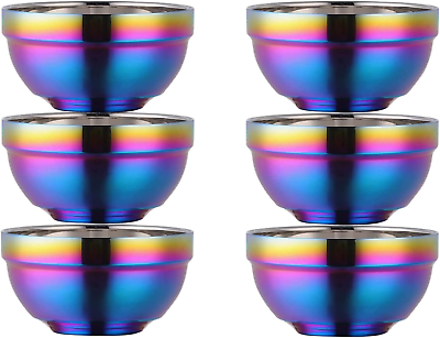 #ad Rainbow Bowl Set of 6 304 Stainless Steel Dinnerware Metal Double Walled Insula $49.99