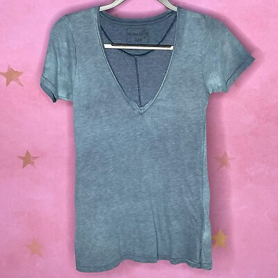 #ad Free People We The Free Blue Distressed V Neck Tee Women’s Small $20.48