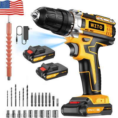 #ad 20V Cordless Drill Electric Screwdriver Max 50Nm Power Drill Driver 2*Battery $42.99