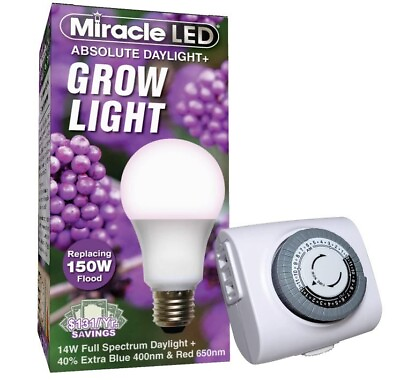 #ad NEW Miracle LED Daylight Red amp; Blue LED Grow Light Bulb with BONUS Timer $13.99