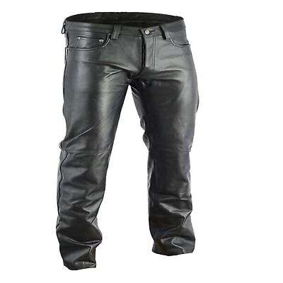 #ad Men#x27;s Motorbike Cowhide Leather Pant 5 Pockets Black Leather Pant 28quot; 34quot; $70.28