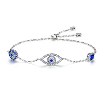 #ad 925 Sterling Silver Turkish Eye Bracelet Women Bangle Jewelry Adjustable $16.80