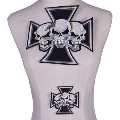 #ad Biker Jacket Skulls Embroidery Badges Punk Rock Iron Embroidered Badge 2pcs $11.12