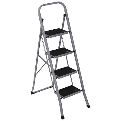 #ad 4 Steps Ladder Folding Anti Slip Safety Folding Steel Wide Pedal 300Lbs Load $46.58