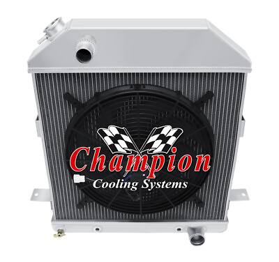 #ad SZ Champion 4 Row Radiator Chevy Configuration W 16quot; Fan for 1940 Ford Standard $363.80