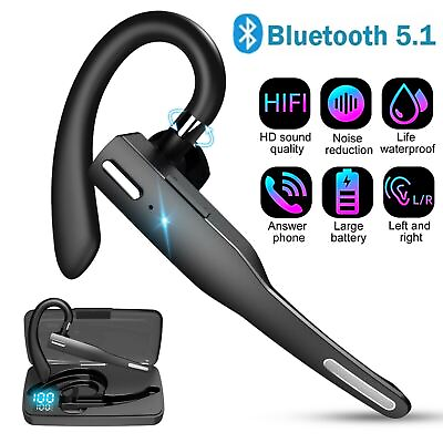#ad #ad Trucker Wireless Headset Bluetooth 5.1 Earpiece Dual Mic Earbud Noise Cancelling $15.41