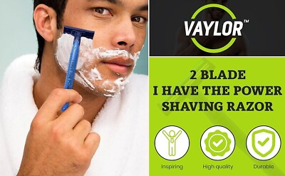 #ad Vaylor Razors Twin 2 Blade Mens 50 Razors Pack Shave I HAVE THE POWER $18.95
