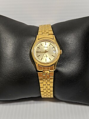 #ad Pulsar Gold Tone Round Face Date Indicator Stainless Steel Band Watch 7 Inch $27.99