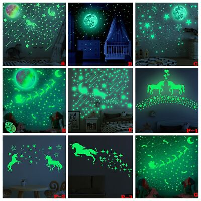 #ad Luminous Castle Moon Wall Stickers 3D Fluorescent Unicorn Home Decals 1PCs $44.53