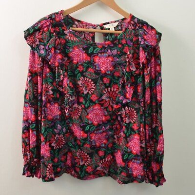 #ad Terra amp; Sky Blouse Womens 0X 14W Long Sleeve Floral Red Black Cotton Rayon $7.49