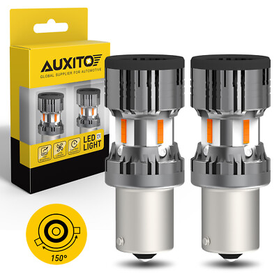 #ad AUXITO 1156PY 7507 BAU15S LED Front Turn Signal Light Bulbs DRL Amber 3600Lumen $7.99