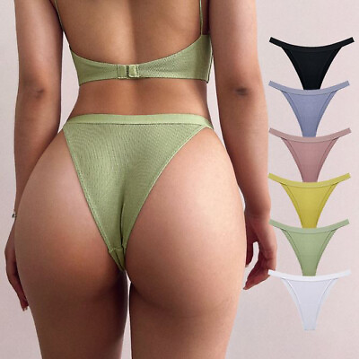 #ad Sexy Women Lingeries G string Thong V back Underwear Ribbed Brief Knicker Bikini $8.99
