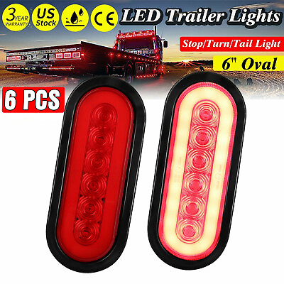 #ad 6X Red 6quot; Oval 10 LED Trailer Truck Sealed Brake Stop Turn Tail Lights w Grommet $55.99
